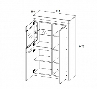 Шкаф с витриной Торино 1V2D P (правая)